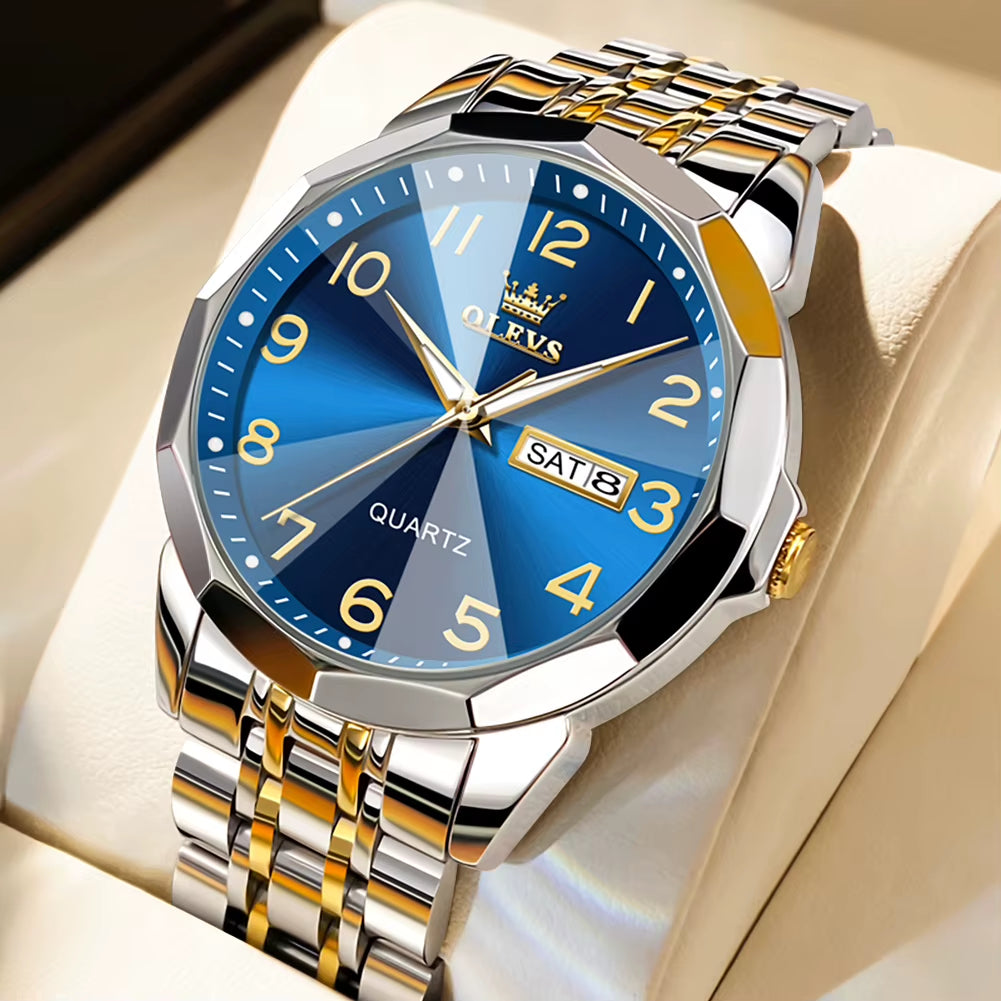 Men's Casual Fashion Quartz Watch - Waterproof Stainless Steel with Luminous Date and Week Display