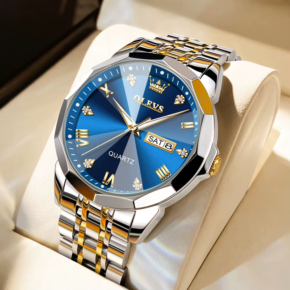 Men's Casual Fashion Quartz Watch - Waterproof Stainless Steel with Luminous Date and Week Display