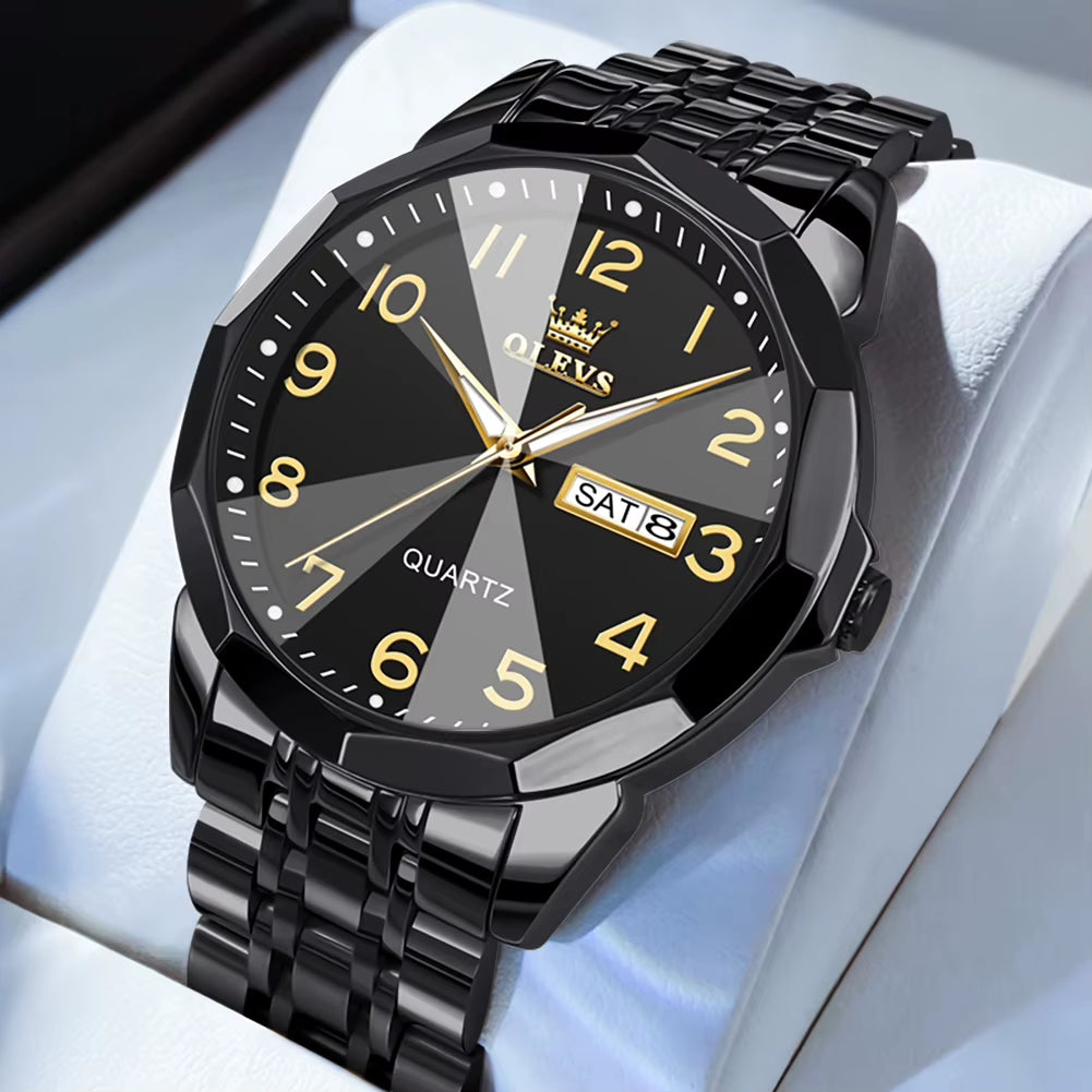 Men's Casual Fashion Quartz Watch - Waterproof Stainless Steel with Luminous Date and Week Display
