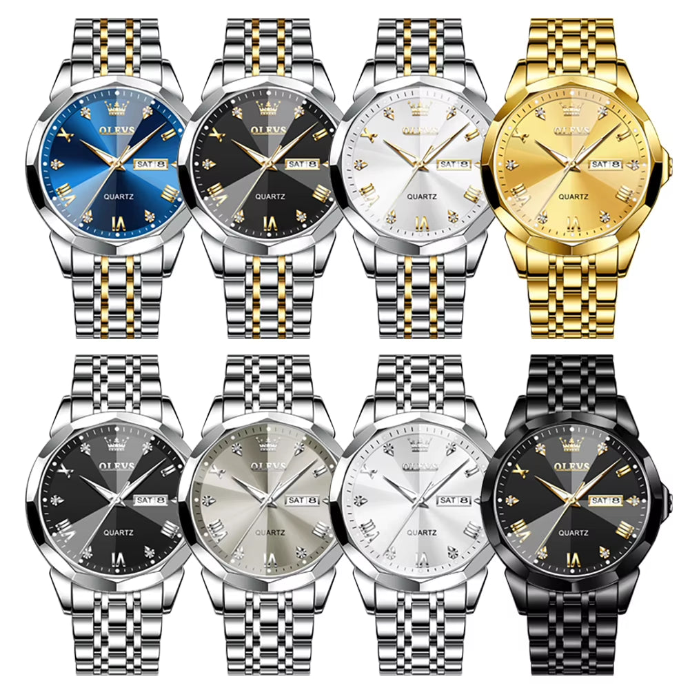 Men's Casual Fashion Quartz Watch - Waterproof Stainless Steel with Luminous Date and Week Display