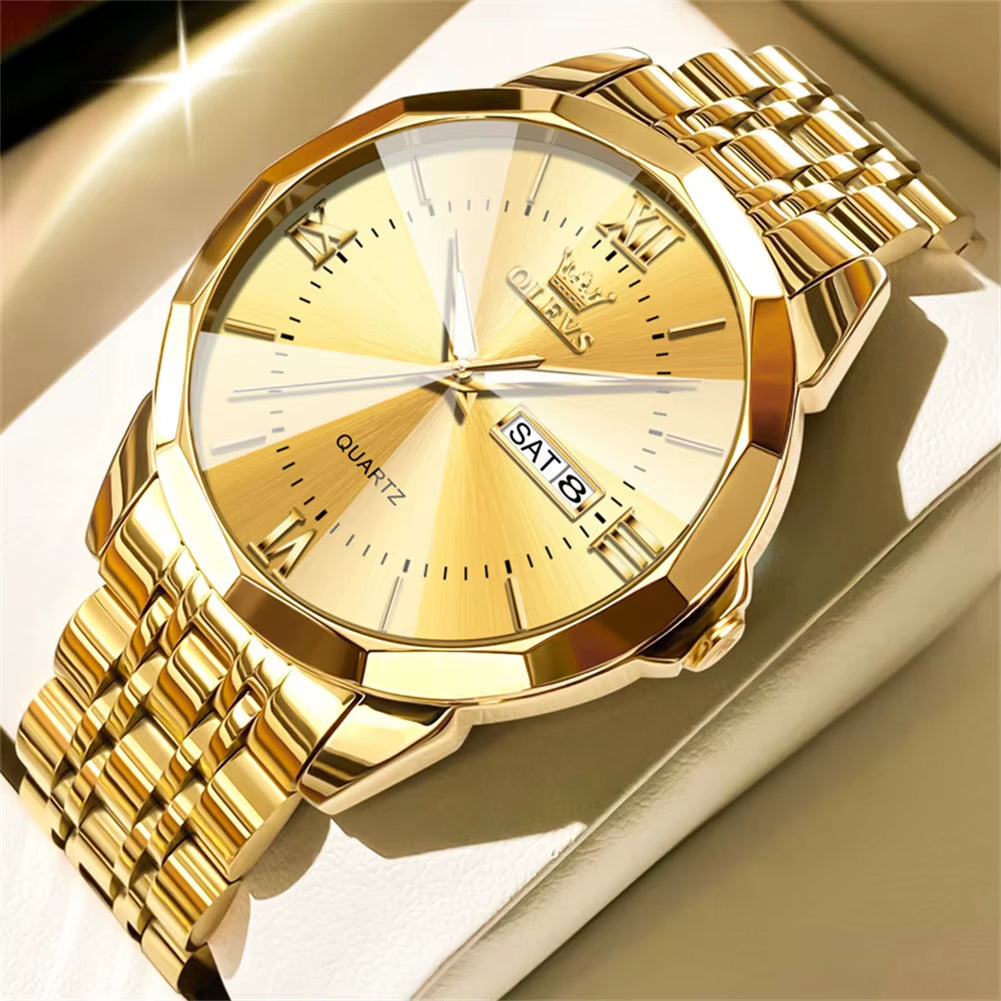 Men's Casual Fashion Quartz Watch - Waterproof Stainless Steel with Luminous Date and Week Display