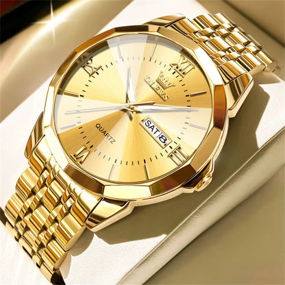 Men's Casual Fashion Quartz Watch - Waterproof Stainless Steel with Luminous Date and Week Display