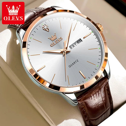 Fashion Business Brand - Leather Strap Watch Waterproof 43Mm Dial
