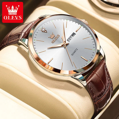 Fashion Business Brand - Leather Strap Watch Waterproof 43Mm Dial