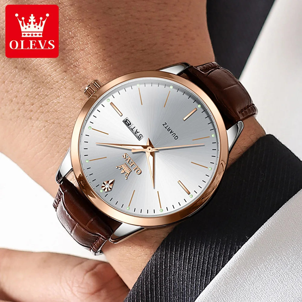Fashion Business Brand - Leather Strap Watch Waterproof 43Mm Dial