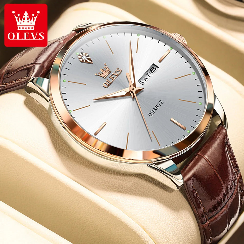Fashion Business Brand - Leather Strap Watch Waterproof 43Mm Dial