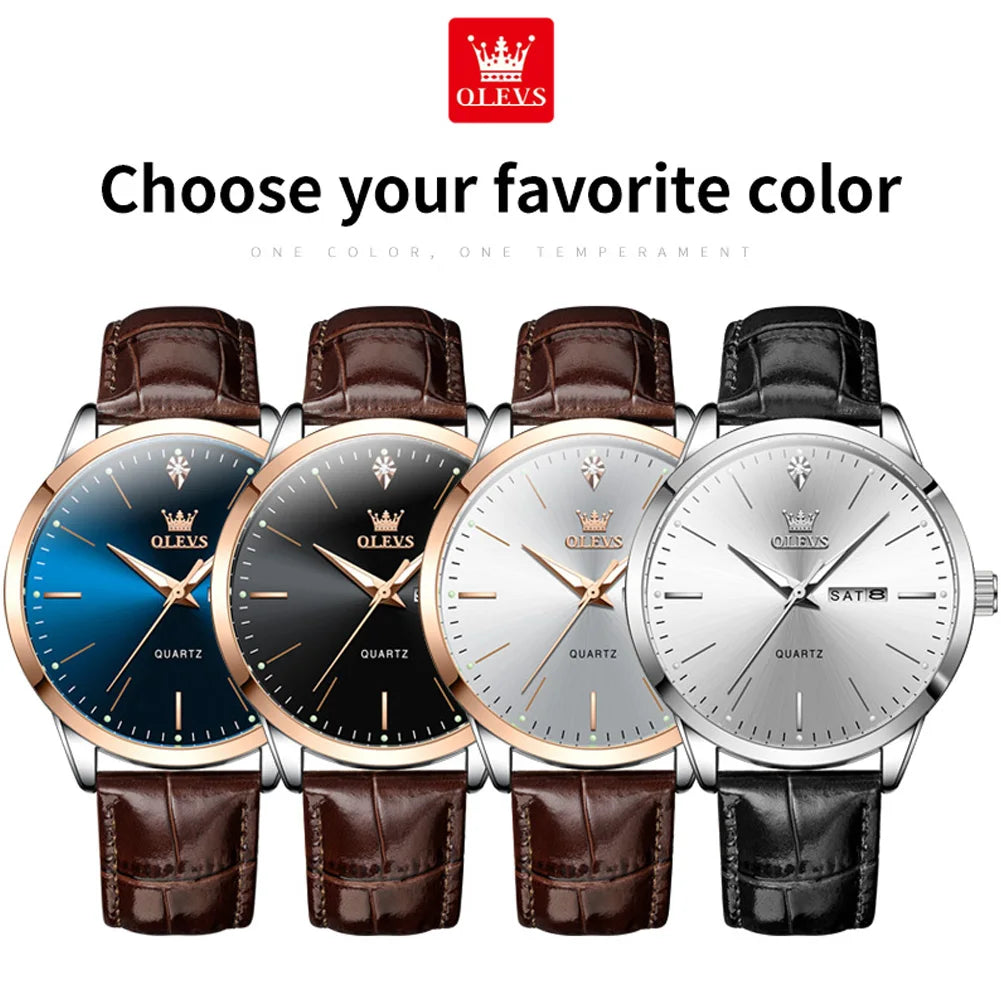 Fashion Business Brand - Leather Strap Watch Waterproof 43Mm Dial