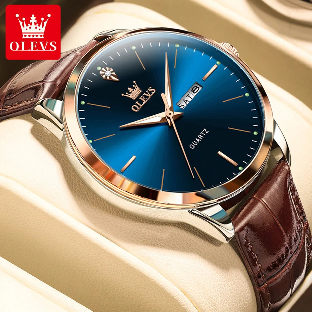Fashion Business Brand - Leather Strap Watch Waterproof 43Mm Dial