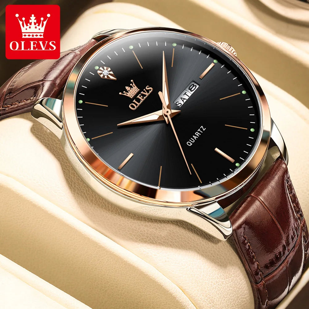Fashion Business Brand - Leather Strap Watch Waterproof 43Mm Dial