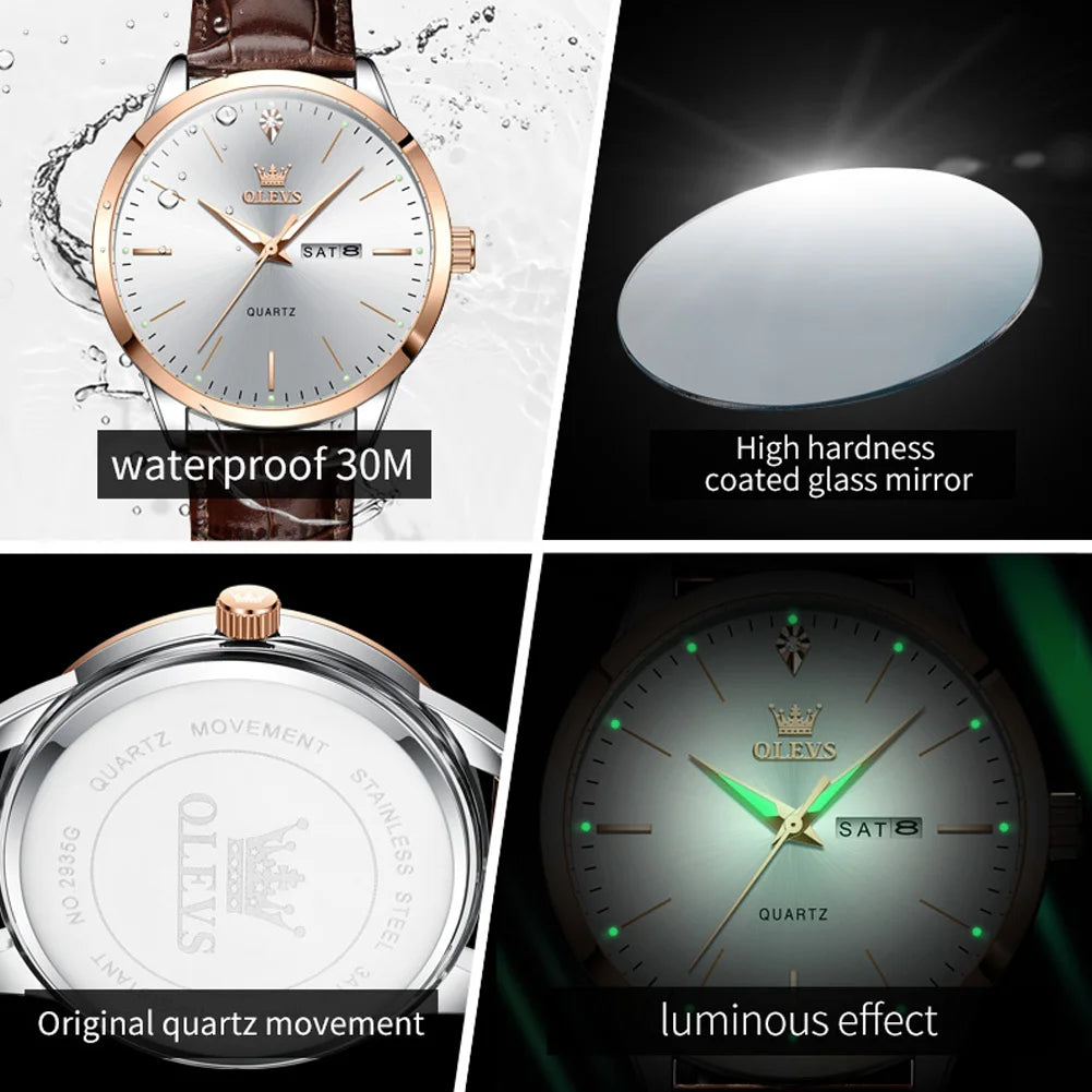 Fashion Business Brand - Leather Strap Watch Waterproof 43Mm Dial