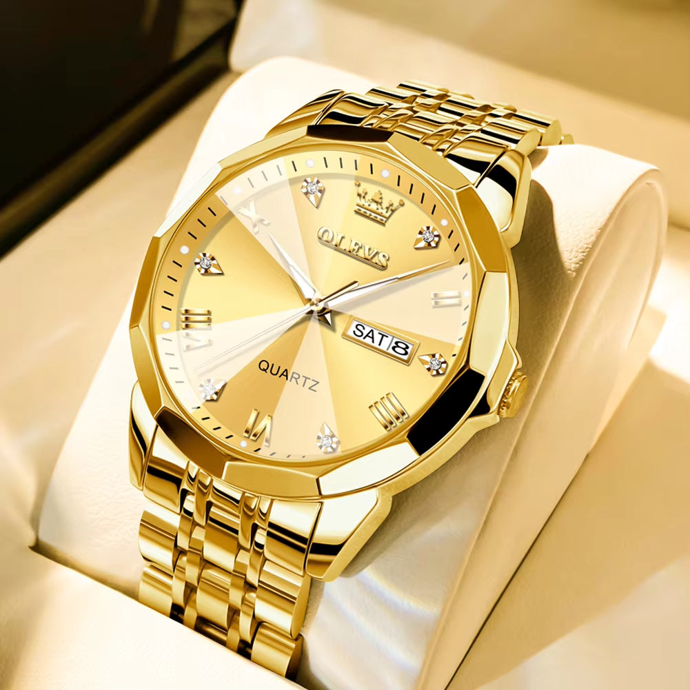 Men's Casual Fashion Quartz Watch - Waterproof Stainless Steel with Luminous Date and Week Display