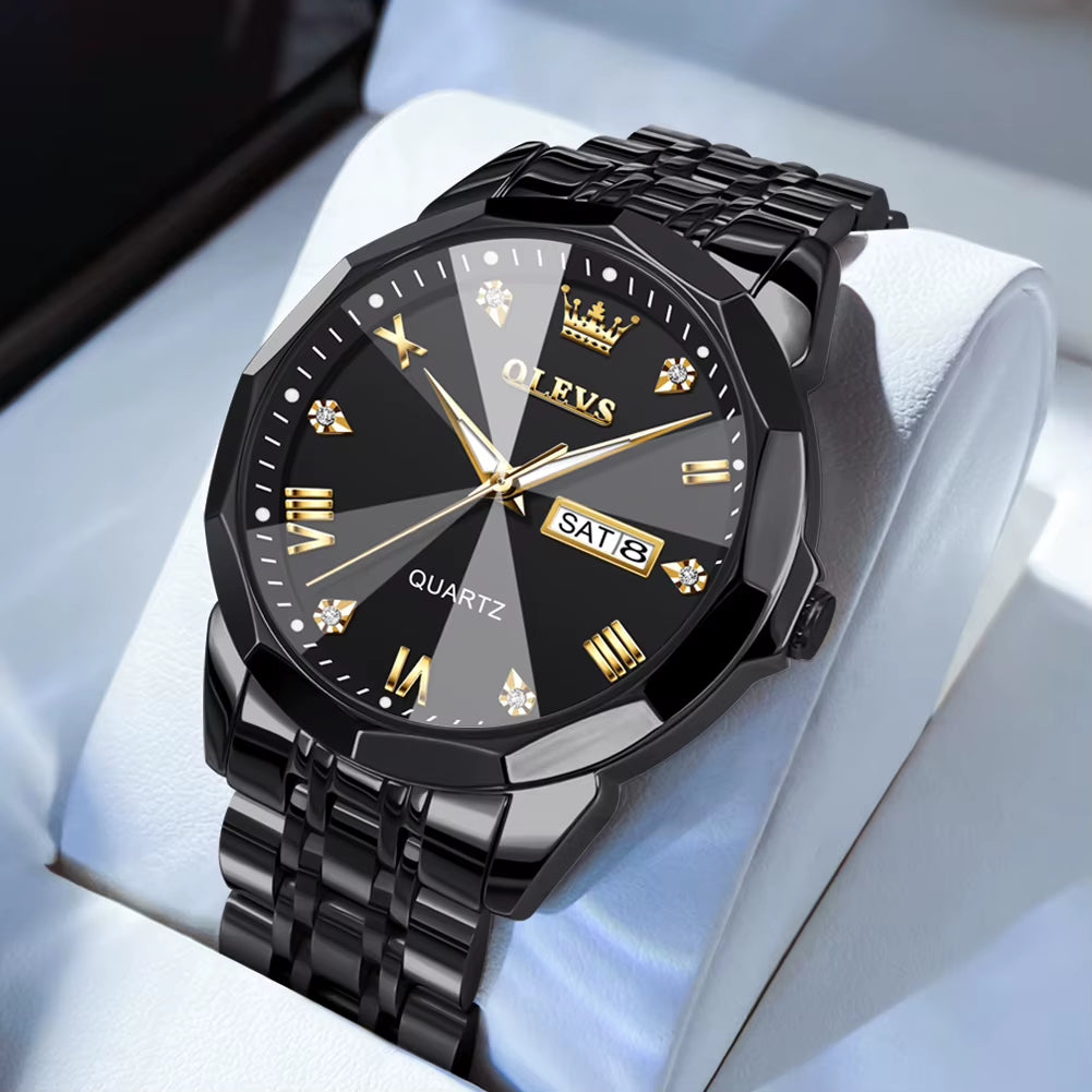 Men's Casual Fashion Quartz Watch - Waterproof Stainless Steel with Luminous Date and Week Display